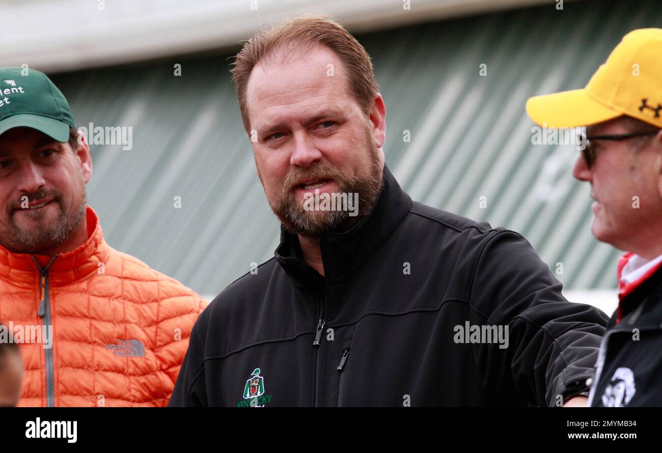 Kentucky Derby winner Nyquist trainer Doug O'Neill speaks to men