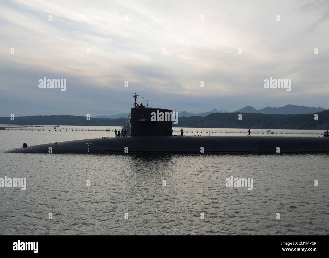 230202-N-CE703-1017    HOOD CANAL, Wash. (Feb. 2, 2023) – The Ohio-class ballistic missile submarine USS Maine (SSBN 741) transits the Hood Canal in preparation to moor at Naval Base Kitsap – Bangor, Washington, Feb. 3, 2023. Maine is one of eight ballistic-missile submarines stationed at Naval Base Kitsap-Bangor, providing the most survivable leg of the strategic deterrence triad for the United States. (U.S. Navy photo by Mass Communication Specialist 2nd Class Ian Zagrocki) Stock Photo
