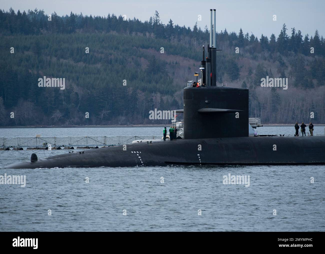 230202-N-CE703-1062    HOOD CANAL, Wash. (Feb. 2, 2023) – The Ohio-class ballistic missile submarine USS Maine (SSBN 741) transits the Hood Canal in preparation to moor at Naval Base Kitsap – Bangor, Washington, Feb. 3, 2023. Maine is one of eight ballistic-missile submarines stationed at Naval Base Kitsap-Bangor, providing the most survivable leg of the strategic deterrence triad for the United States. (U.S. Navy photo by Mass Communication Specialist 2nd Class Ian Zagrocki) Stock Photo