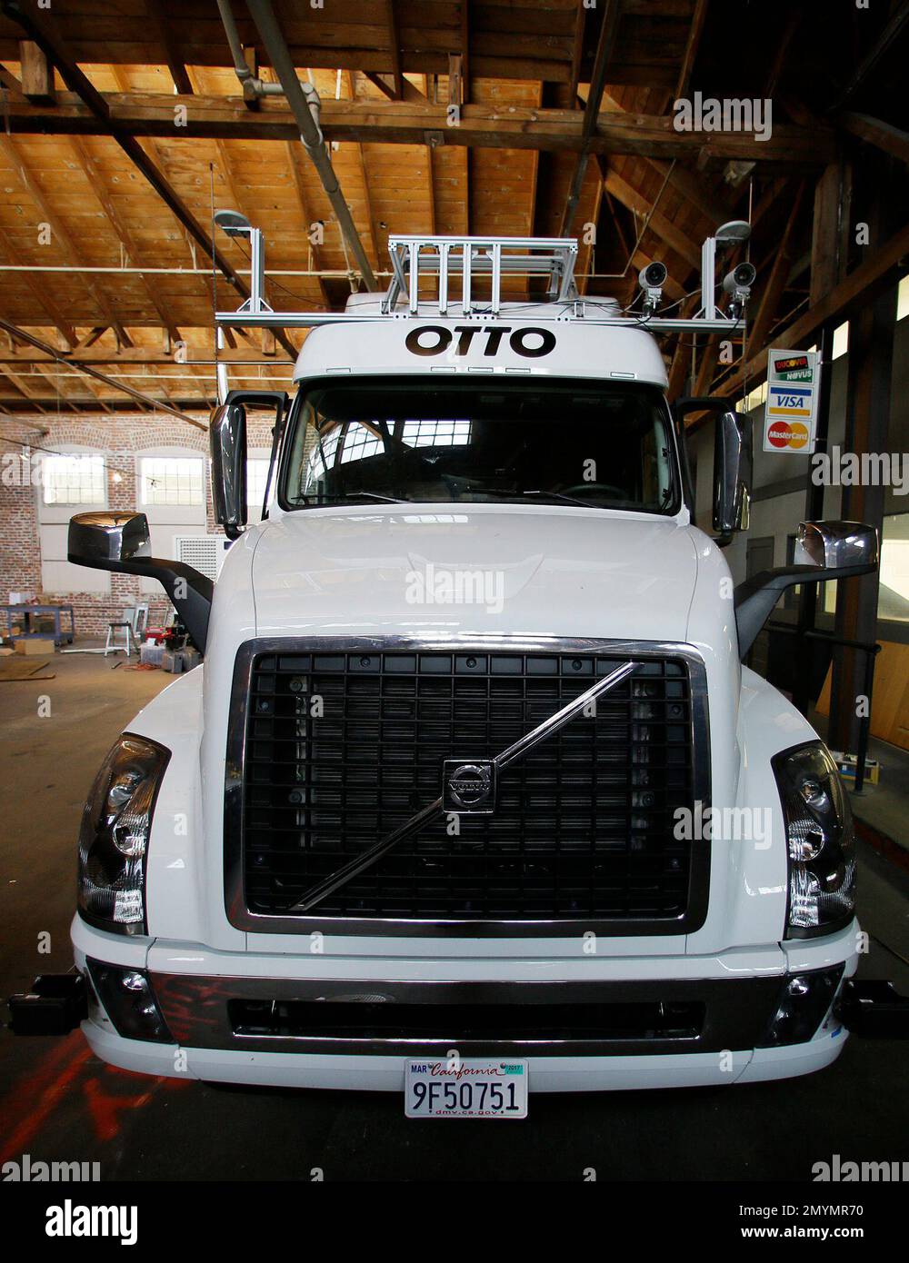 This Thursday, May 12, 2016, photo shows an Otto driverless truck at a ...