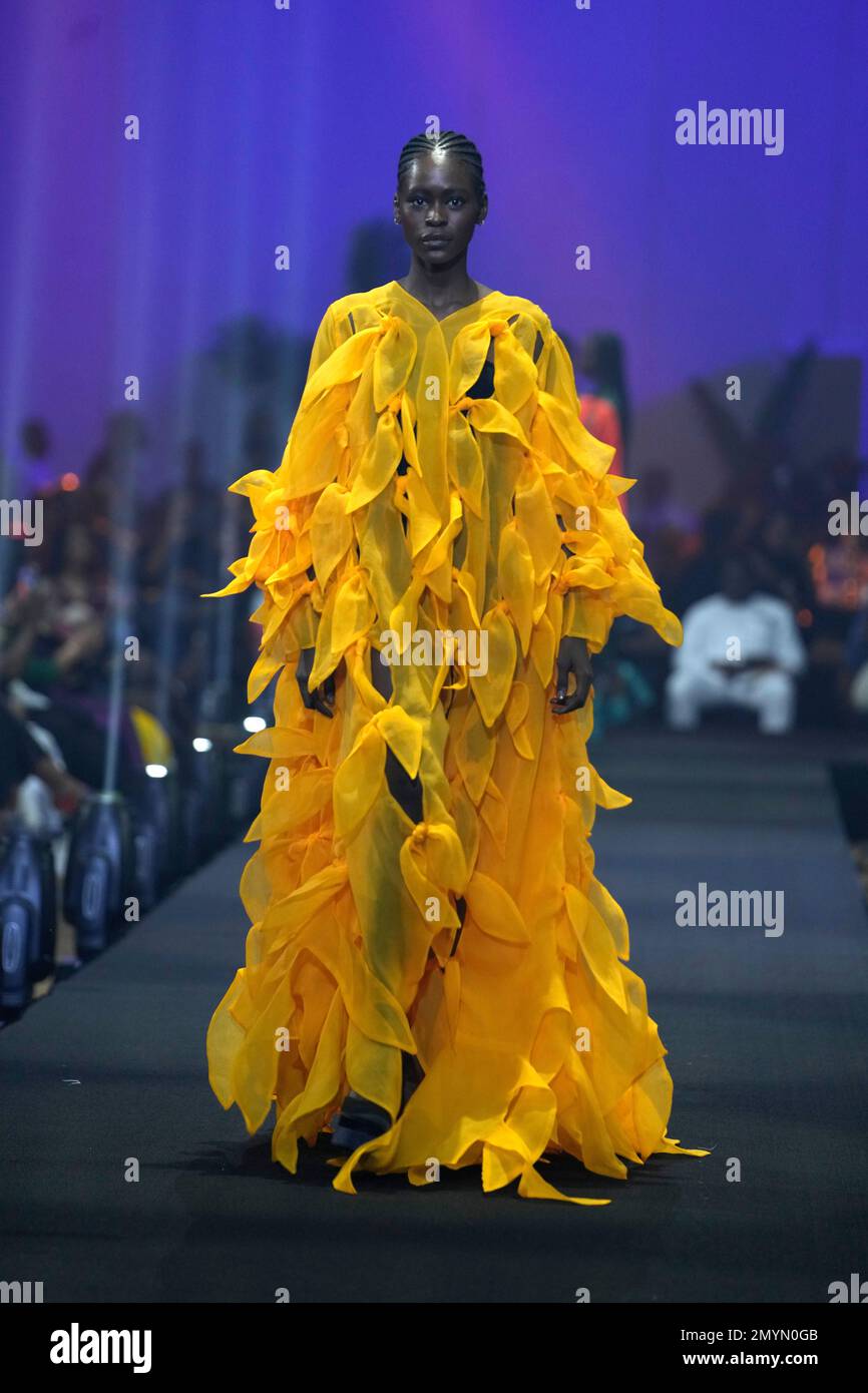 A model displays an outfit by designer Tiffani Amber during the ARISE ...