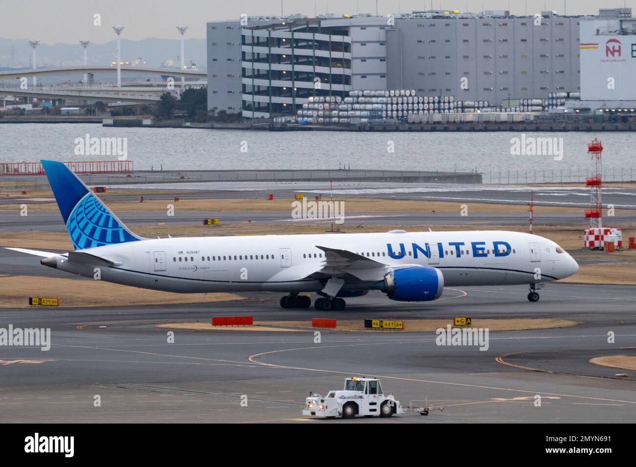 Tokyo, Japan. 2nd Feb, 2023. United Airlines Boeing 7879 Dreamliner (N28987) taxing to the