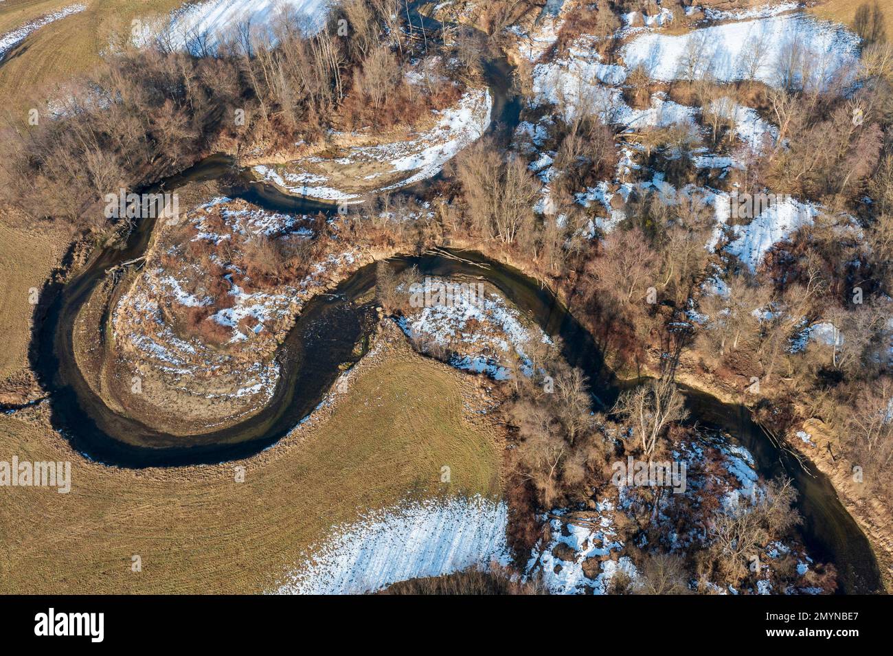 Lafnitz River with oxbow lake, meander, border area Burgenland Styria, Austria, Europe Stock Photo