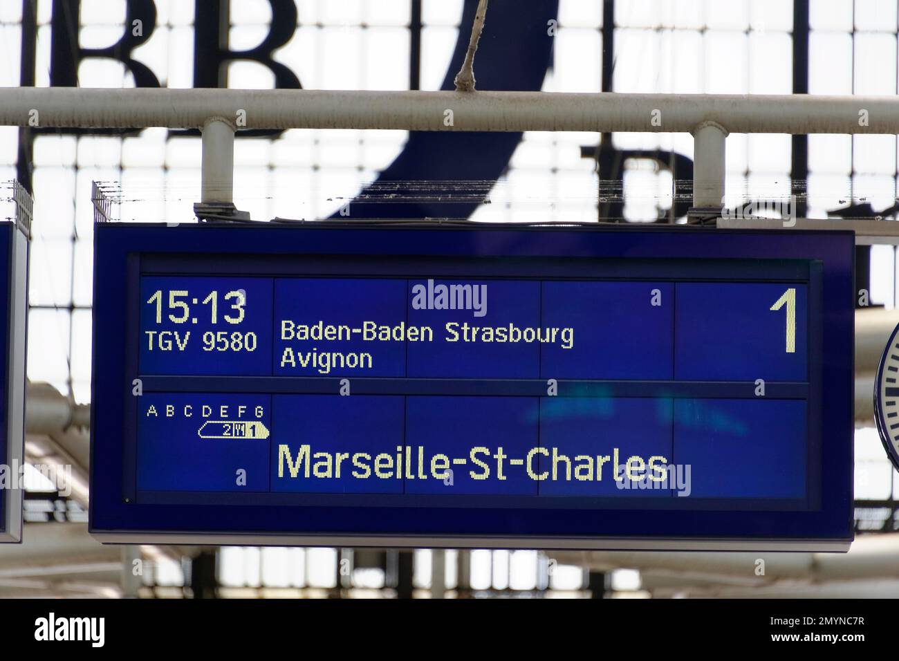 Sign, TGV at Marseille-Saint-Charles station, Marseille, Département Bouches-du-Rhône, Provence-Alpes-Côte d'Azur region, France, Europe Stock Photo