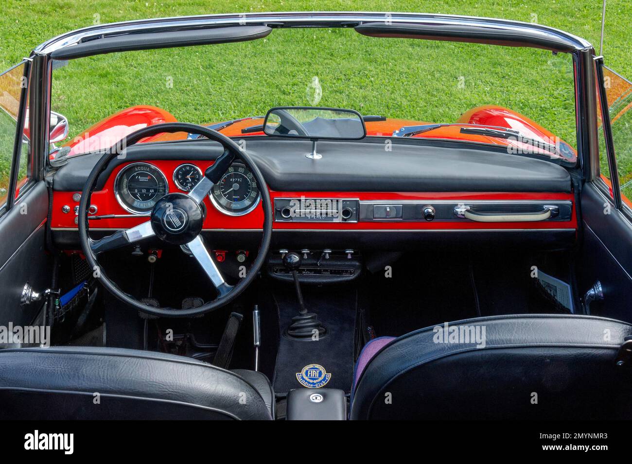 Dashboard of a vintage FIAT 1500 Spider, convertible, year of