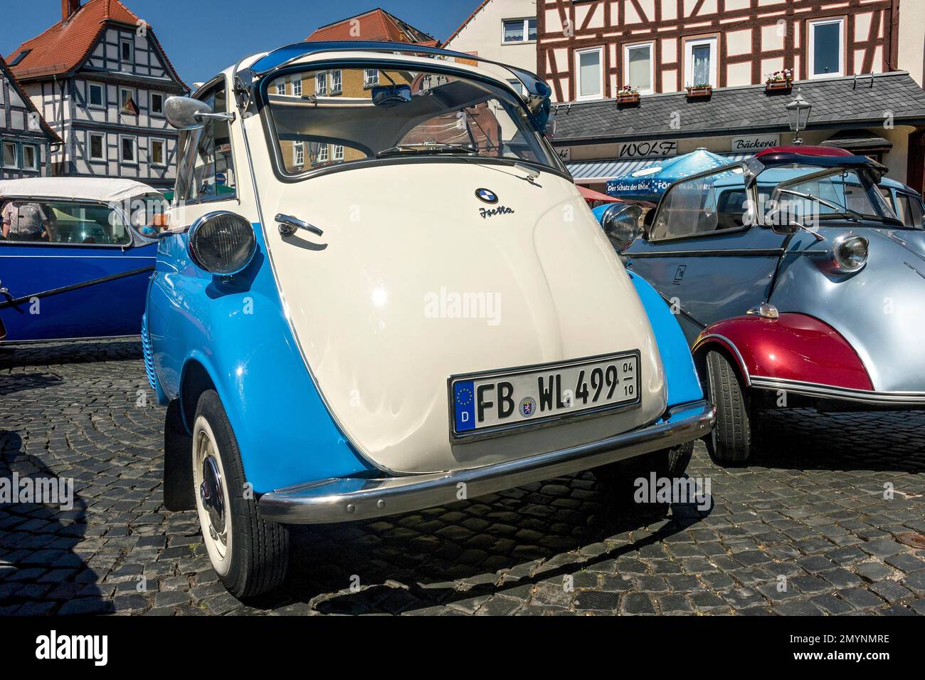 Vintage BMW Isetta Motocoupé, scooter mobile, year of construction 1955 to 1962, market place, Nidda, Hesse, Germany, Europe Stock Photo