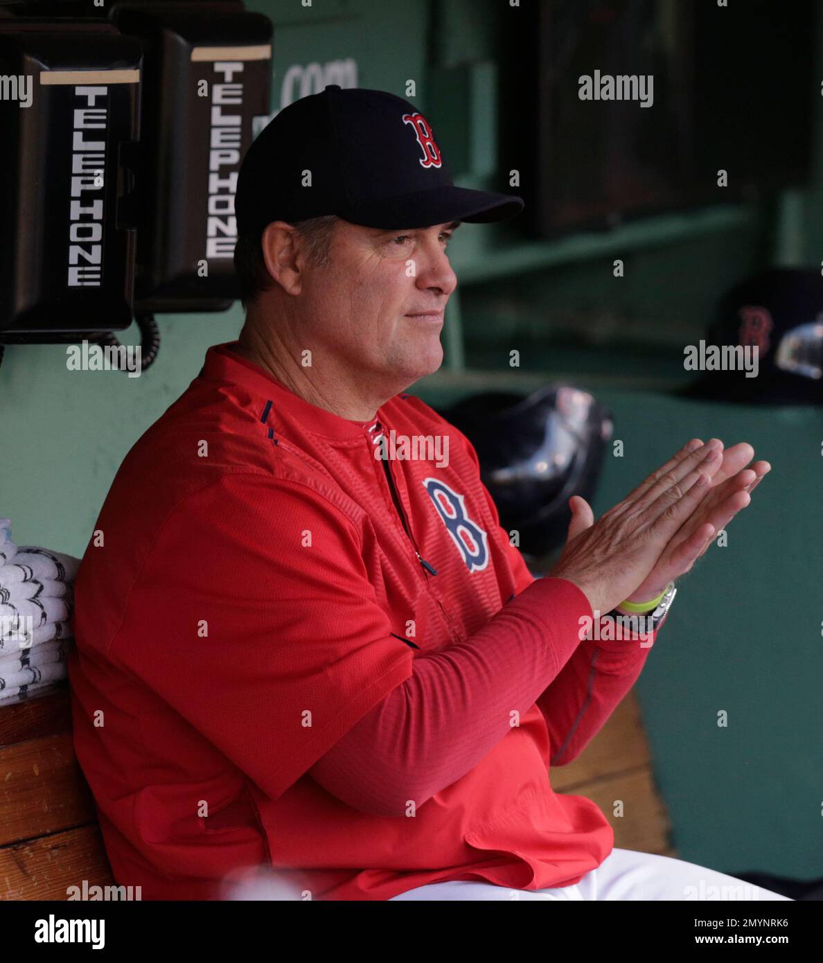 Boston Red Sox manager John Farrell in the dugout prior to a baseball
