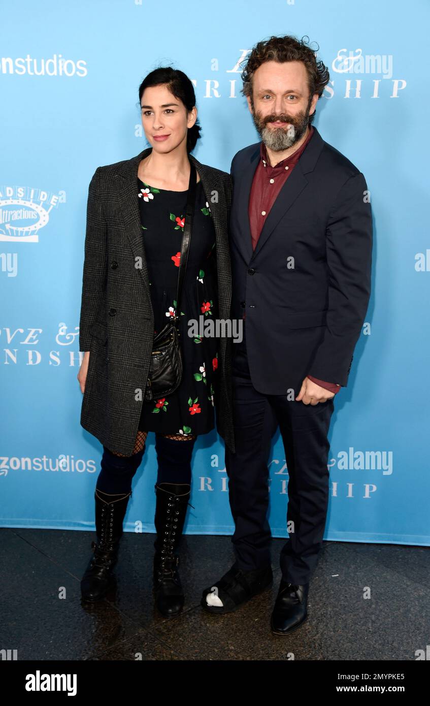 Comedian/actress Sarah Silverman, left, and actor Michael Sheen pose ...