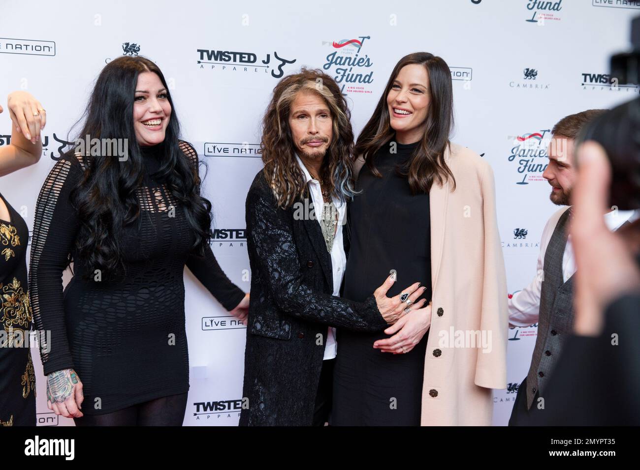 Chelsea Tyler, left, Mia Tyler, Steven Tyler, Liv Tyler and Taj Tallarico  are seen at “Steven Tyler…OUT ON A LIMB” at Lincoln Center on Monday, May  2, 2016 in New York. (Photo