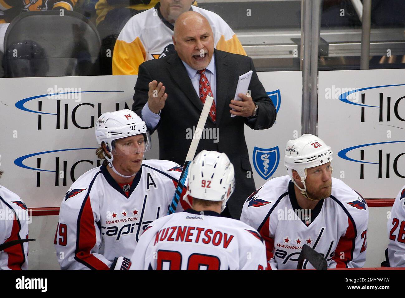 Washington Capitals head coach Barry Trotz gives instructions during