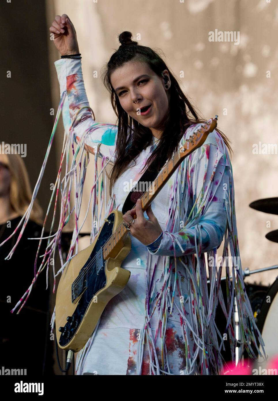 Nanna Bryndis Hilmarsdottir, of Iceland, singer of Of Monsters and Men  performs at the 17th edition of the Vive Latino music festival in Mexico  City, Mexico, Sunday, April 24, 2016. The Vive