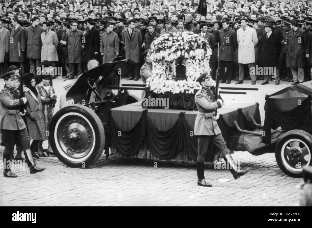 The widow of Soviet cosmonaut Vladimir Komarov (in black shawl), is ...