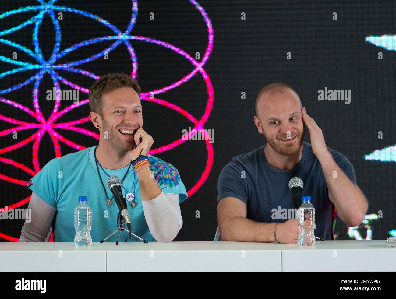 Chris Martin and Will Champion from Coldplay backstage at the Hollywood  Bowl, Los Angeles, United States of America Stock Photo - Alamy