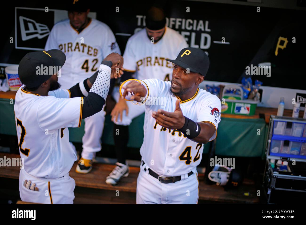 Pittsburgh Pirates' Andrew McCutchen, right, and Josh Harrison