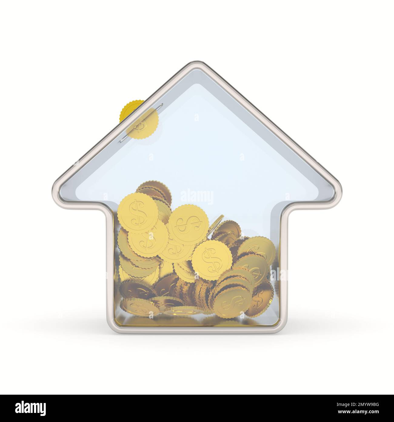 Glass piggy bank from house on white background. Isolated 3D ...