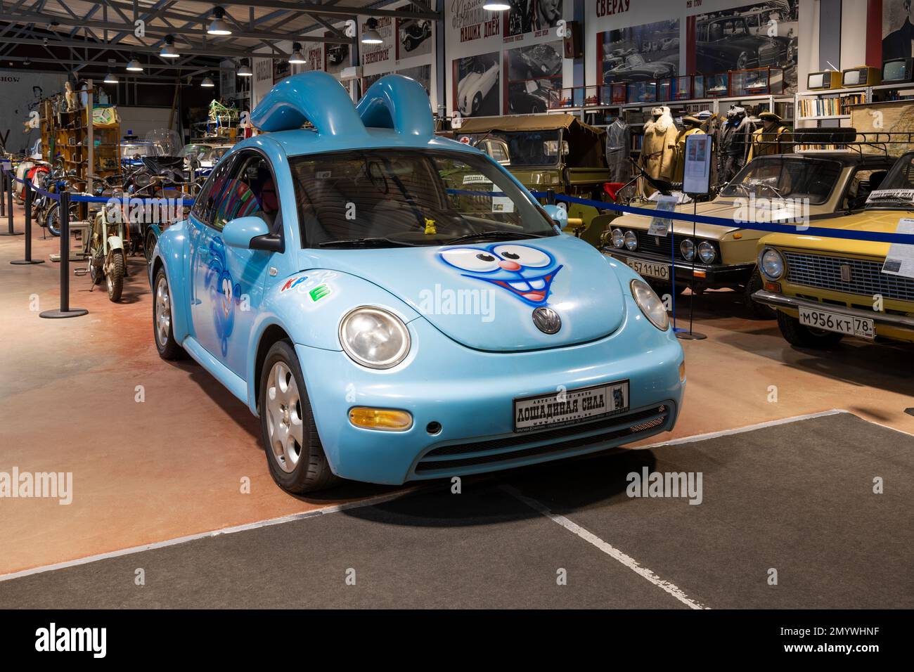 ZELENOGORSK, RUSSIA - JANUARY 27, 2021: Volkswagen New Beetle car made in the form of one of the characters of the animated series 'Smeshariki' Stock Photo