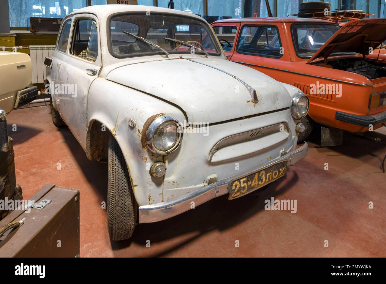 ZELENOGORSK, RUSSIA - JANUARY 27, 2023: Old 'Zaporozhets' ZAZ-965 (humped) close-up. Museum of vintage cars 'Horsepower Stock Photo