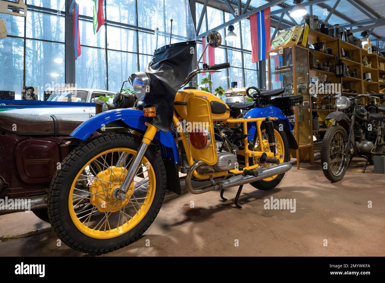 ZELENOGORSK, RUSSIA - JANUARY 27, 2023: Soviet patrol motorcycle 'Ural' M63 in the exposition of the museum of retro cars 'Horsepower' Stock Photo