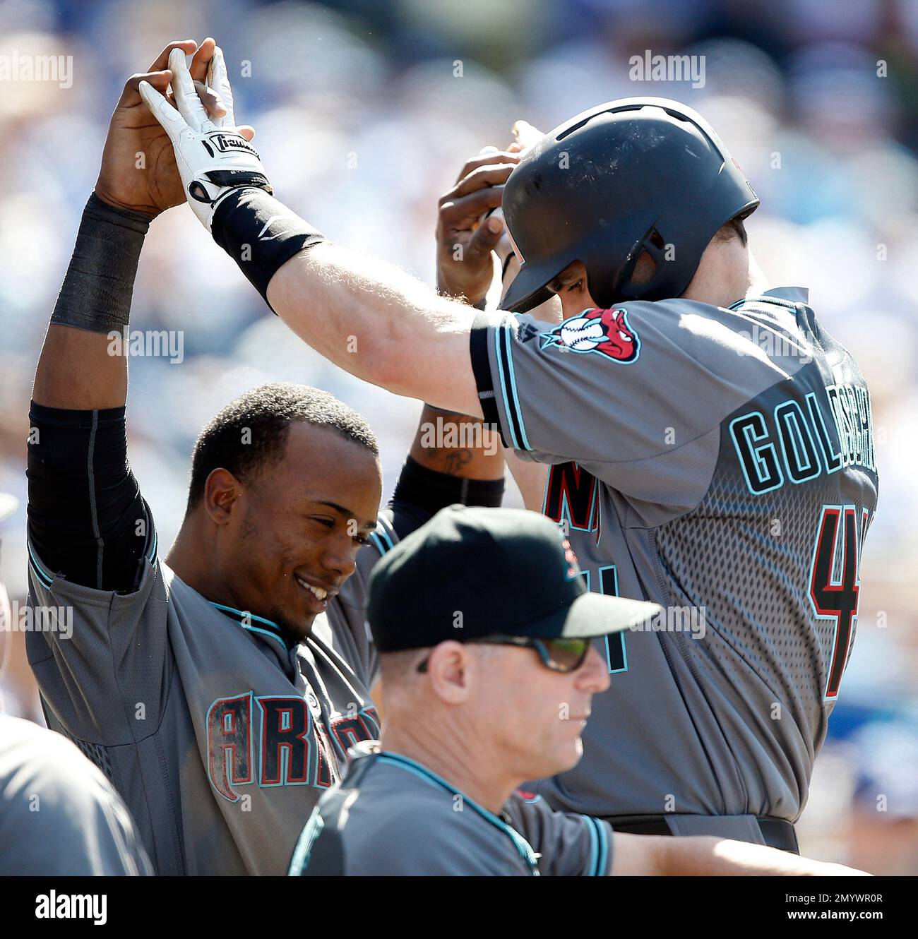 Arizona Diamondbacks Jean Segura left congratulates Paul