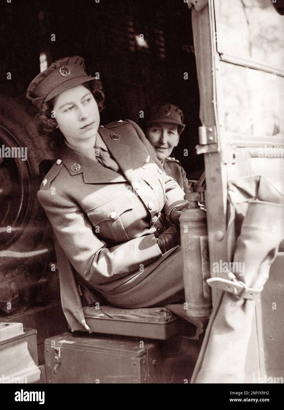 Princess Elizabeth (later Queen Elizabeth II) trains as an A.T.S. officer in 1945. Stock Photo