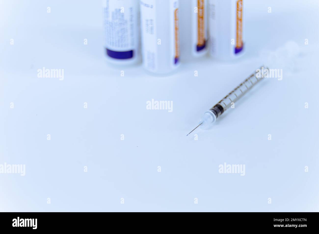 Syringe and vials for blood sugar selftesting for diabetes Stock Photo