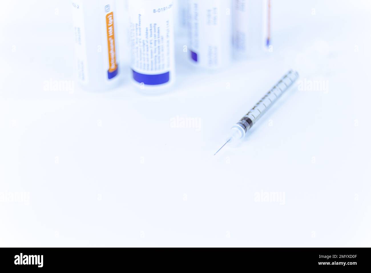 Syringe and vials for blood sugar selftesting for diabetes Stock Photo