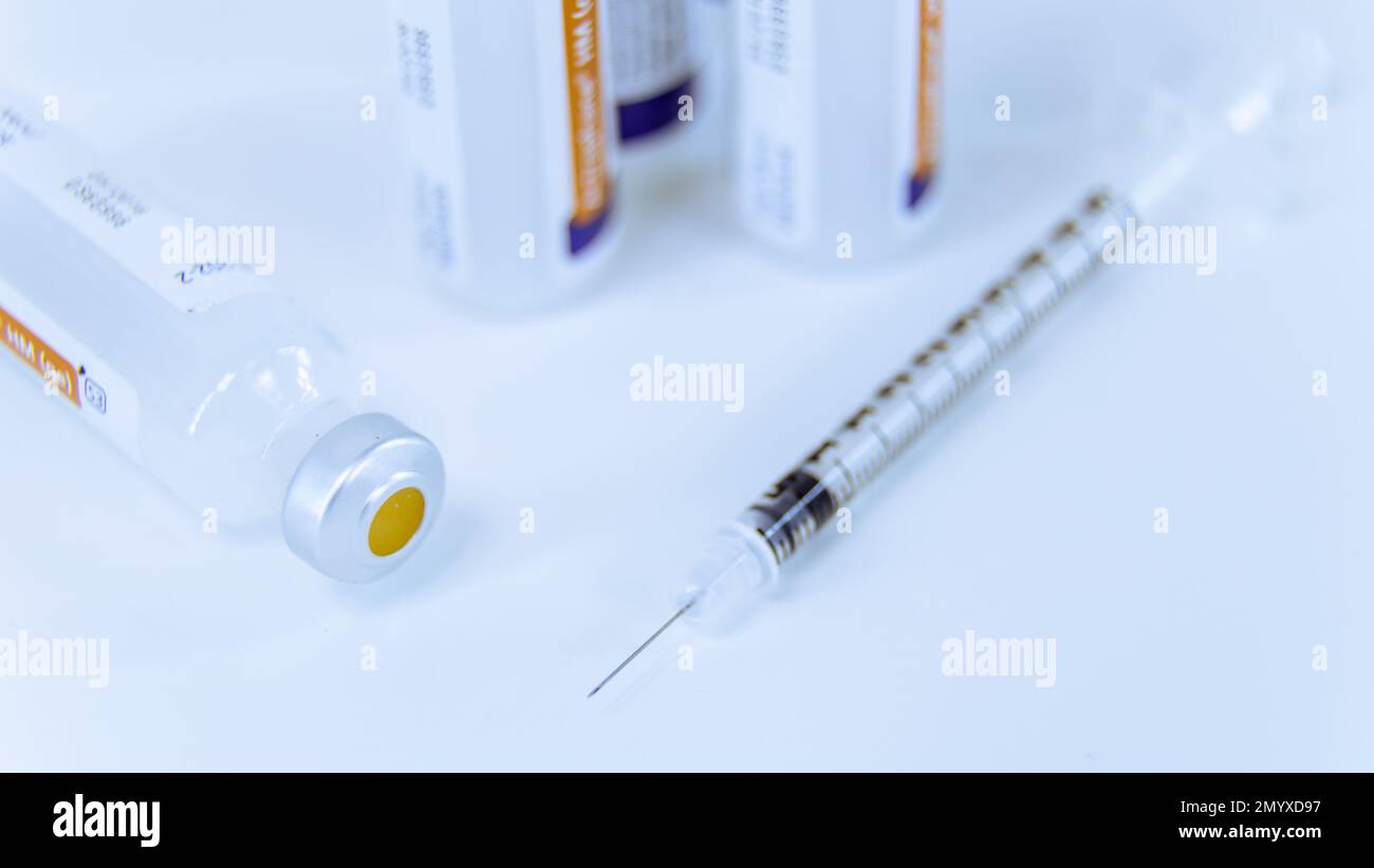 Syringe and vials for blood sugar selftesting for diabetes Stock Photo