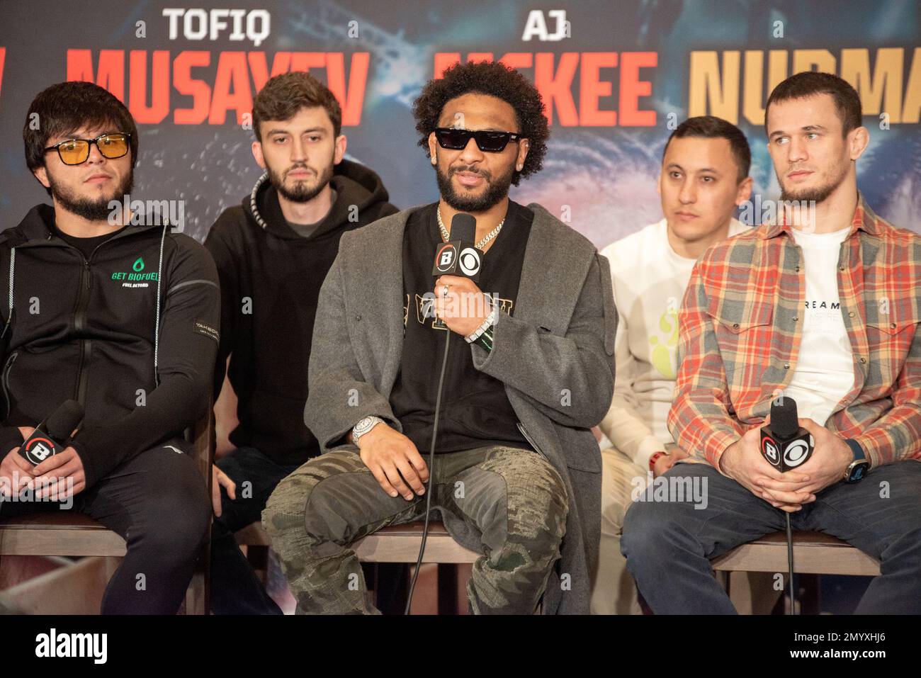 Los Angeles, California February 3rd AJ Mckee addresses the press