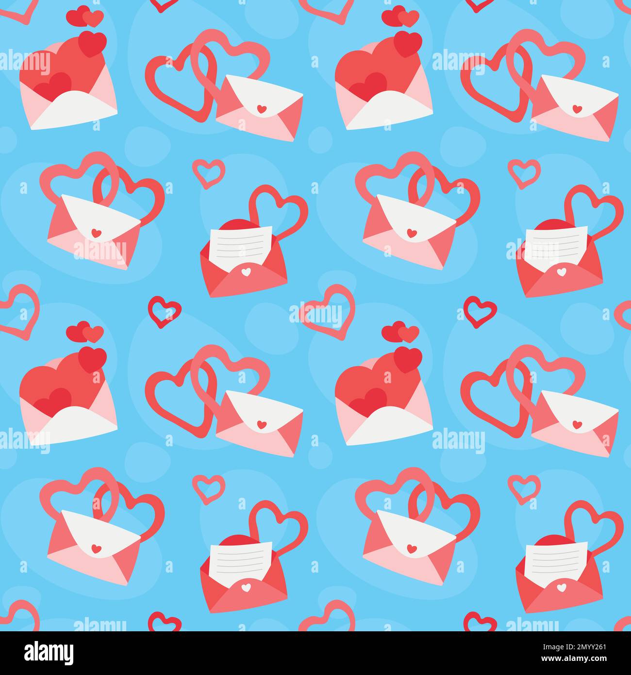 Colorful repetitive pattern background of love and relationship, Valentine's day related envelopes and letters, made of simple vector illustrations. Stock Vector
