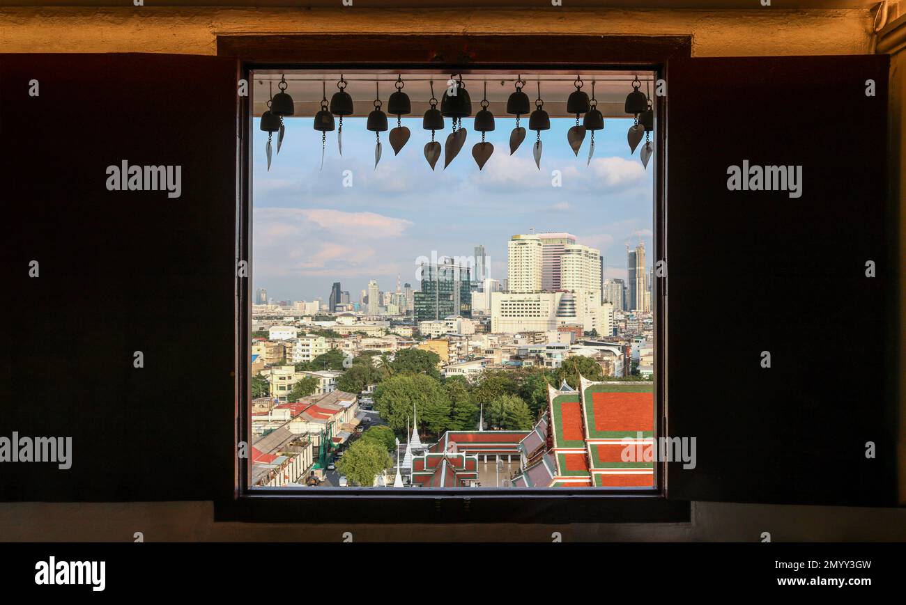 View of Bangkok from the window from the Golden Mount Temple (Wat Saket), Thailand. Stock Photo