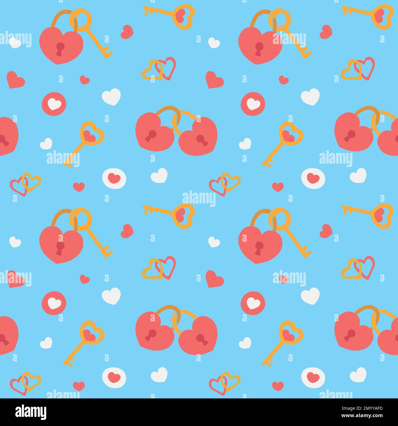 Colorful repetitive pattern background of love and relationship, Valentine's day related love locks and keys, made of simple vector illustrations. Stock Vector