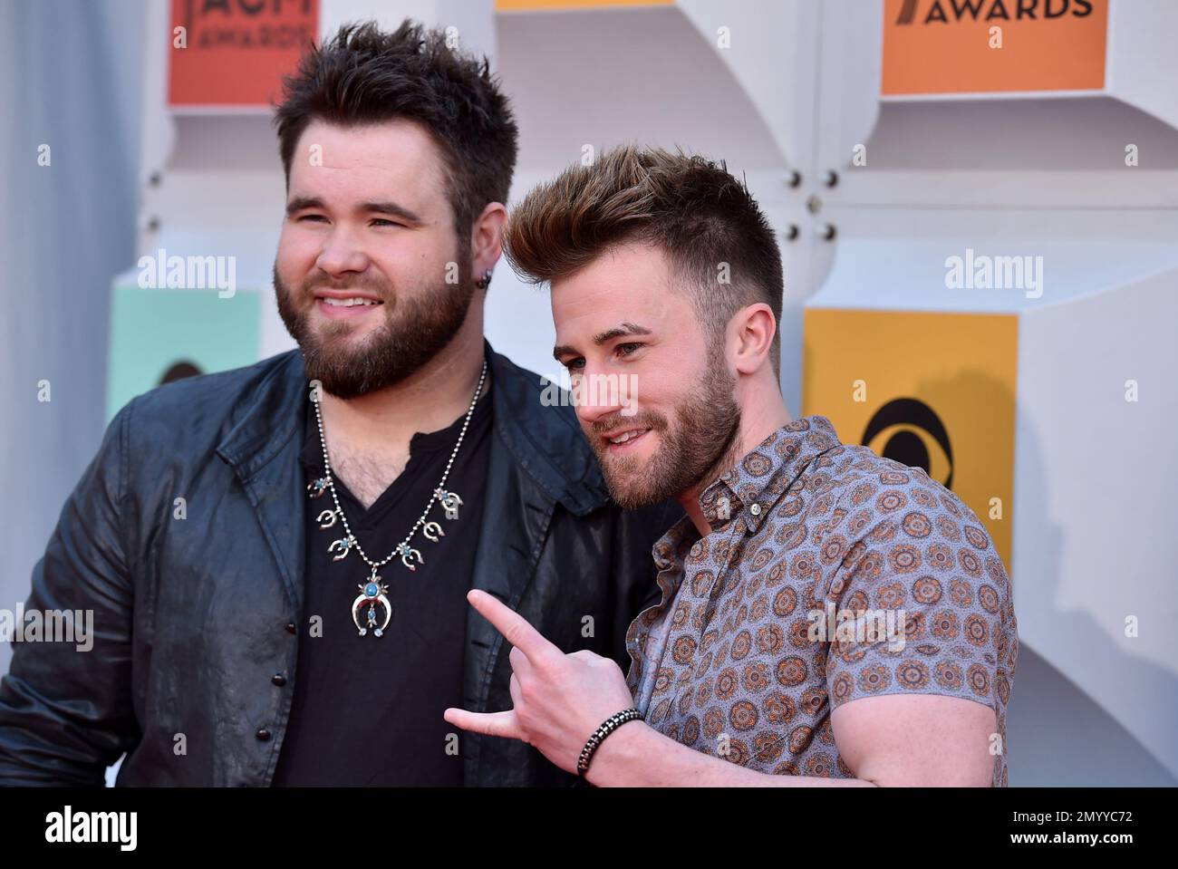 Zach Swon, left, and Colton Swon, of The Swon Brothers, arrive at the 51st annual Academy of