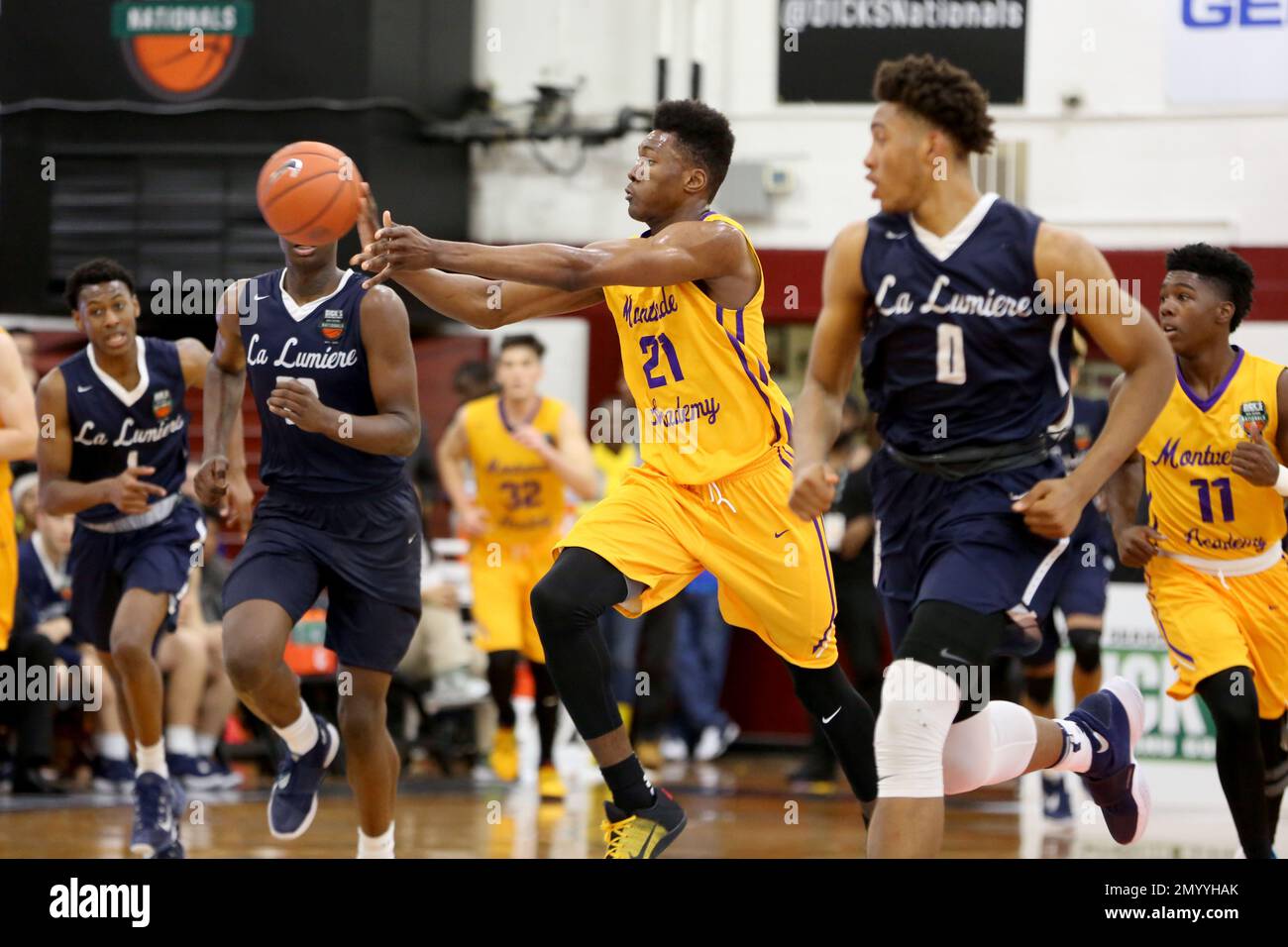 Montverde Academy's Bruno Fernando #21 in action against La Lumiere in the  DICK'S Sporting Goods High School National Basketball Tournament on Friday,  April 1, 2016 in Queens, NY. La Lumiere won the