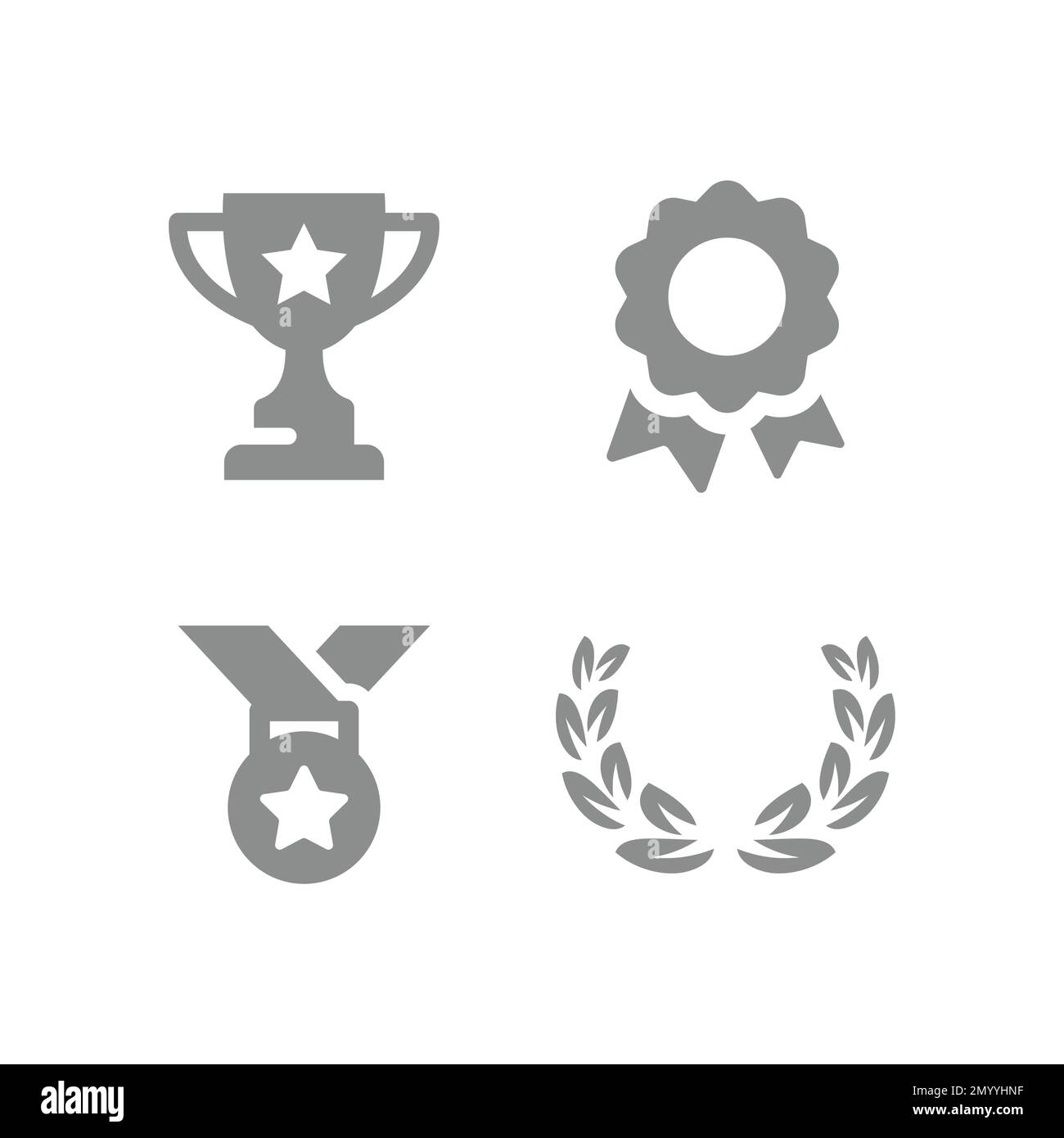 Award and achievement vector icon set. Cup trophy, medal, ribbon badge