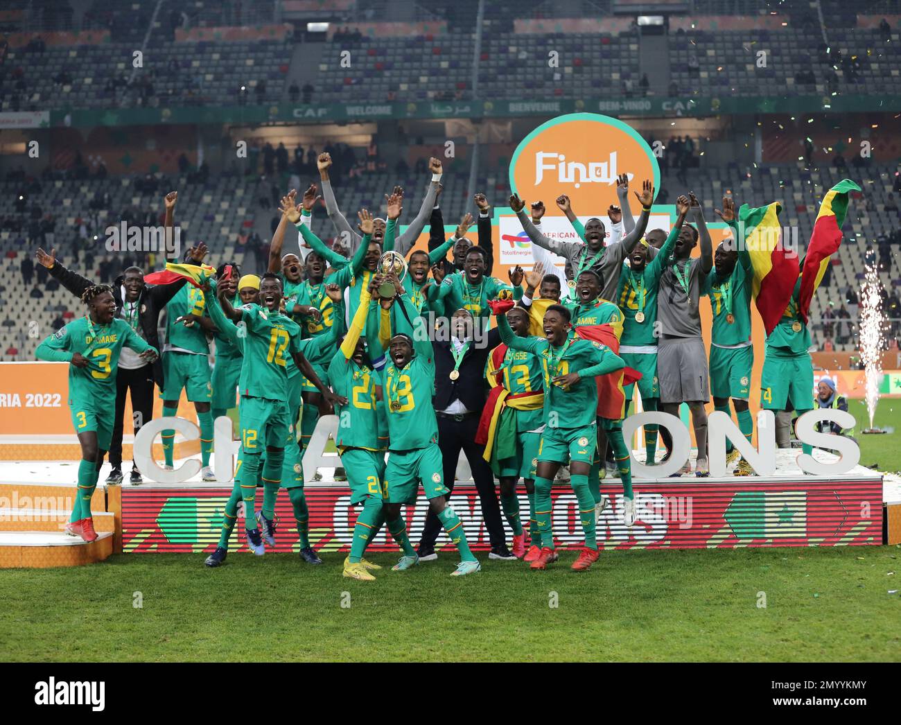 Players of Senegal celebrate their victory after final match between