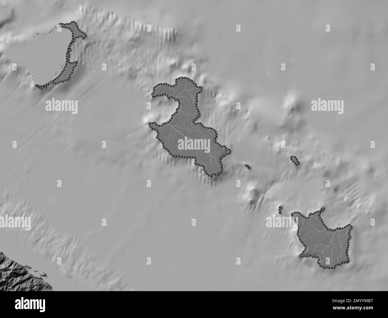 Iles Loyaute, province of New Caledonia. Bilevel elevation map with