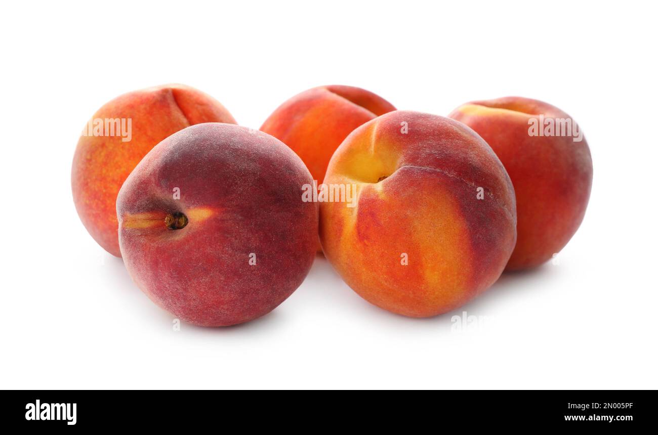 Delicious ripe juicy peaches isolated on white Stock Photo - Alamy