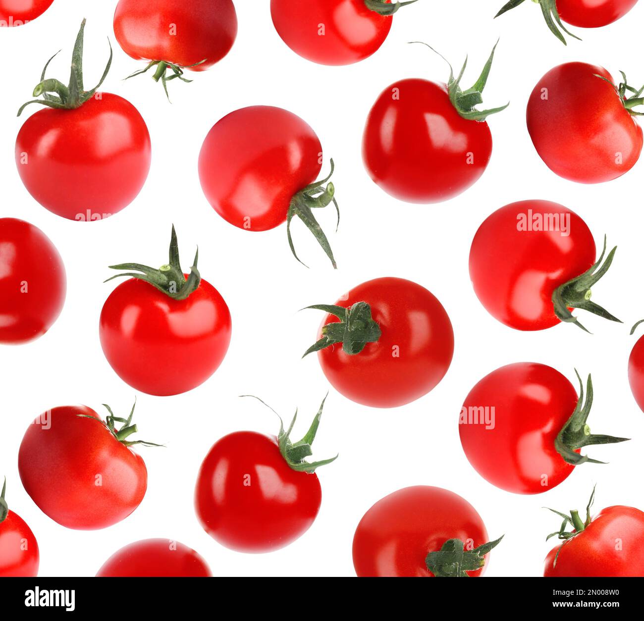 Whole fresh tomatoes on white background. Pattern design Stock Photo