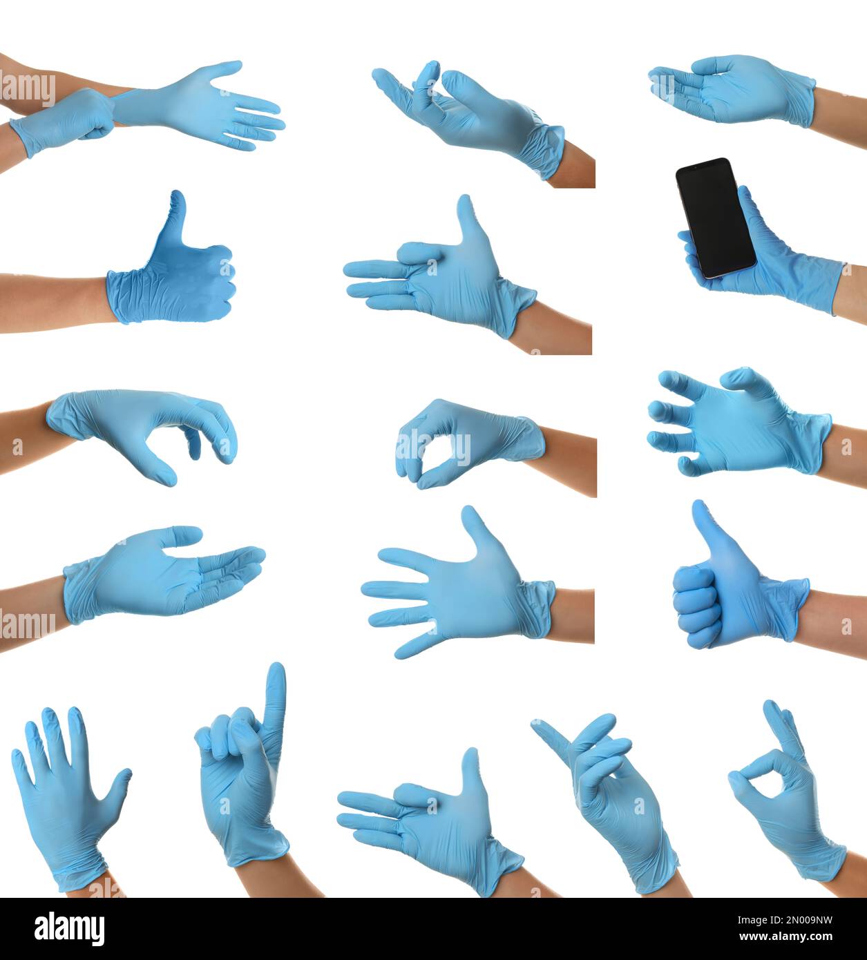 Protect your hands wear rubber gloves. Photos in collage on white