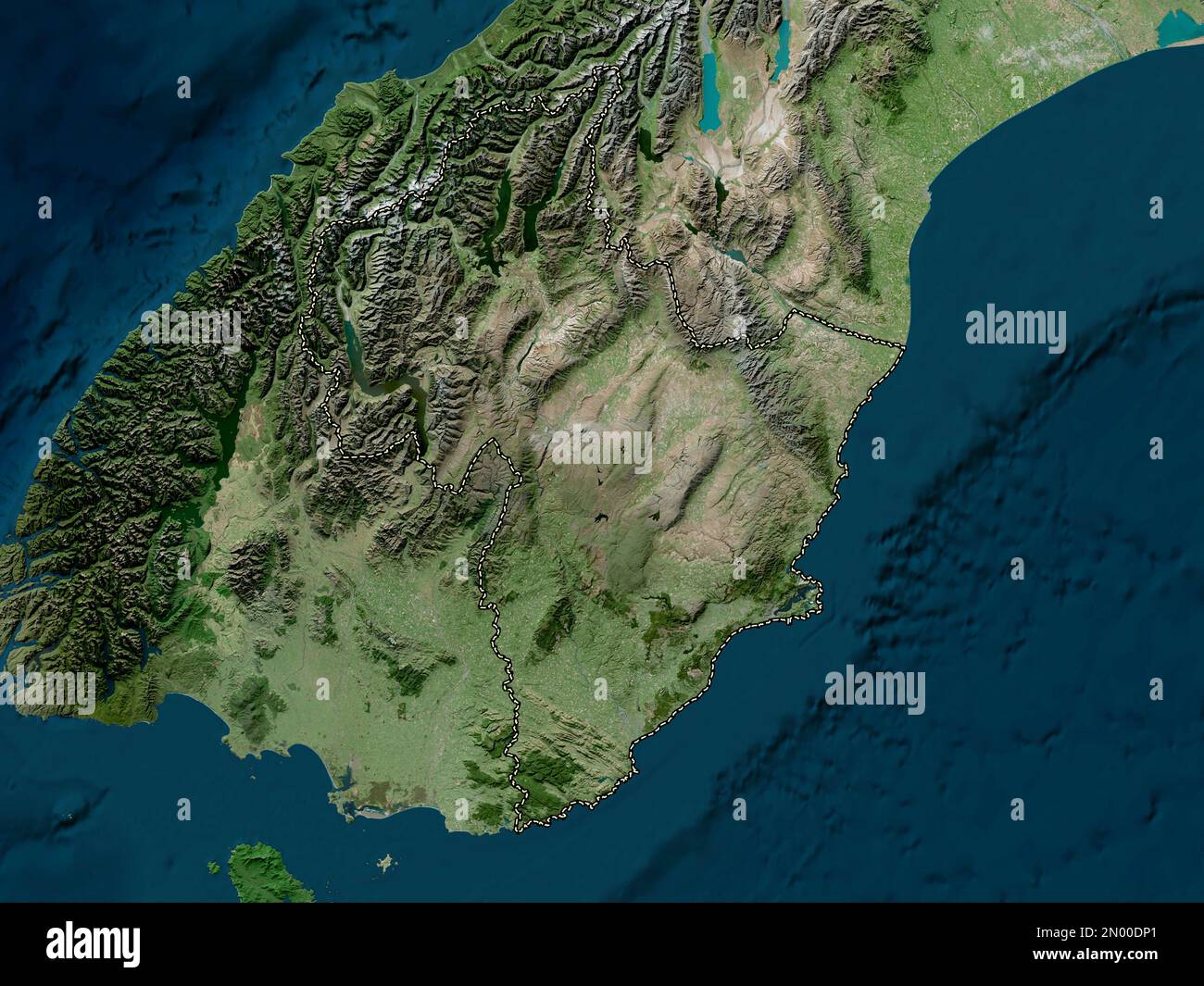 Otago, regional council of New Zealand. High resolution satellite map Stock Photo