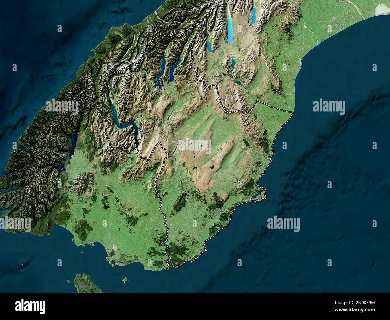 Otago, regional council of New Zealand. Low resolution satellite map Stock Photo