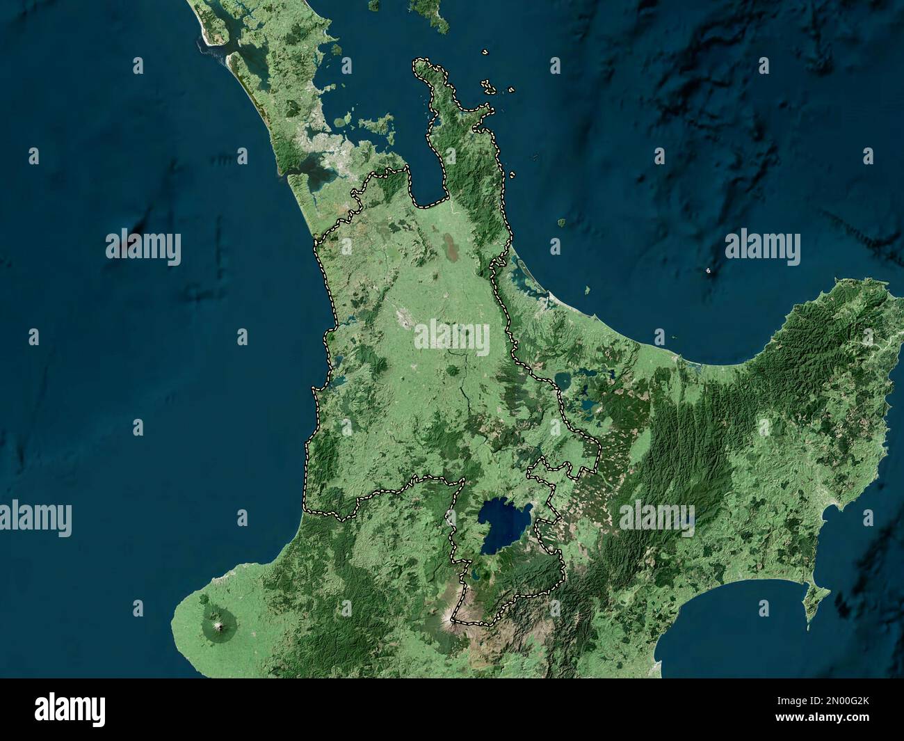 Waikato, regional council of New Zealand. Low resolution satellite map Stock Photo