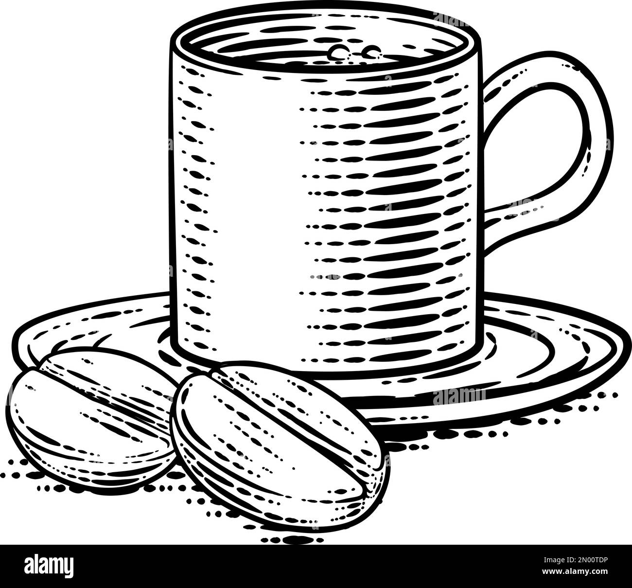 Coffee Beans And Cup Vintage Woodcut Illustration Stock Vector Image ...