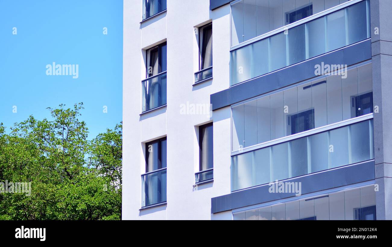 View of Modern residential building with new apartments in a green residential ...
