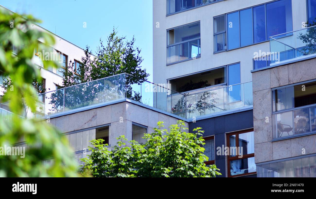 Image showcasing Modern residential building with new apartments in a green residential ...