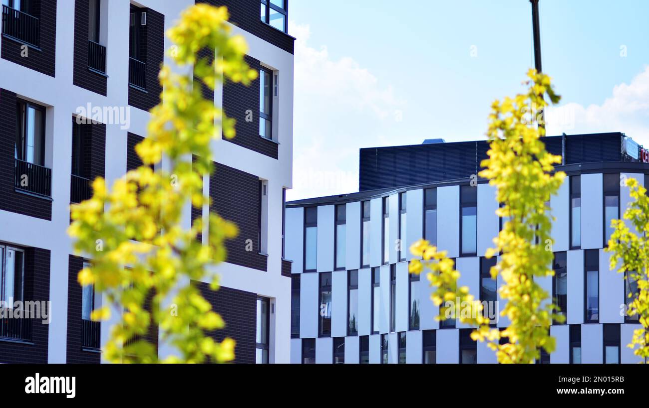 View of Modern residential building with new apartments in a green residential ...