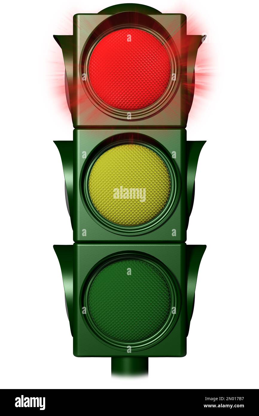 3D illustration. Traffic lights red light on white background Stock
