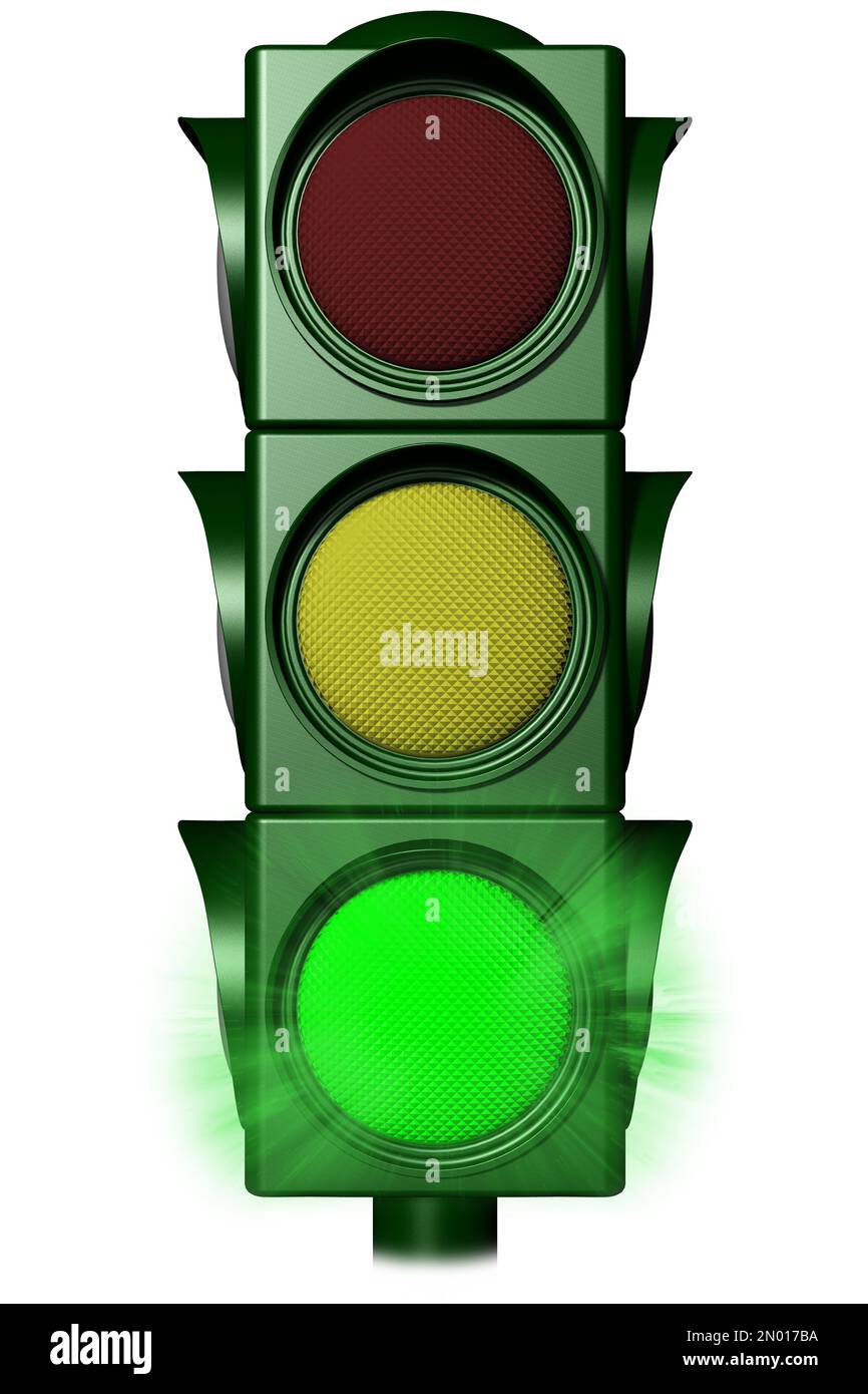 3D illustration. Traffic lights green light on white background Stock