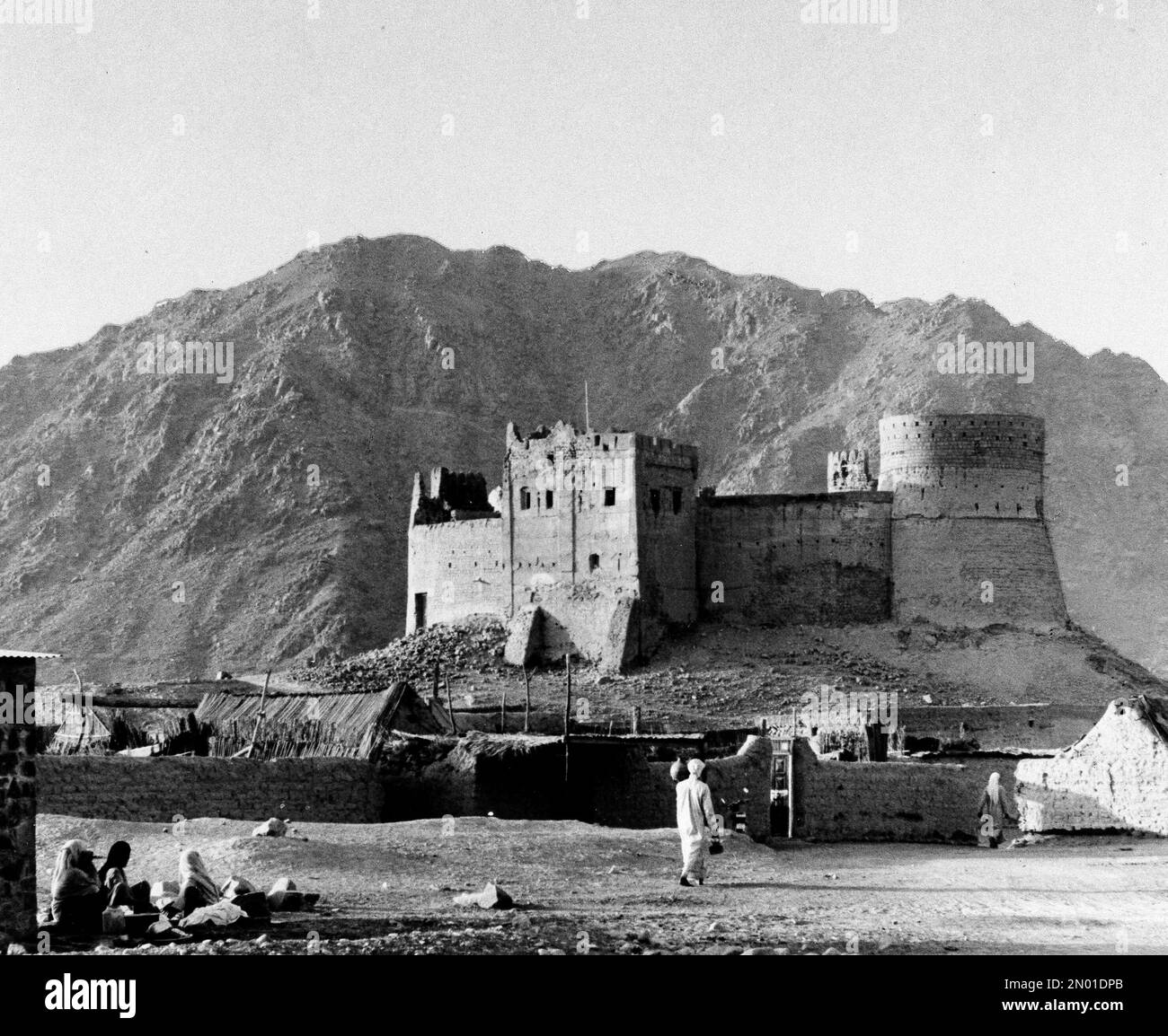 The castle at Fujairah, United Arab Emirates, stands above an old town ...