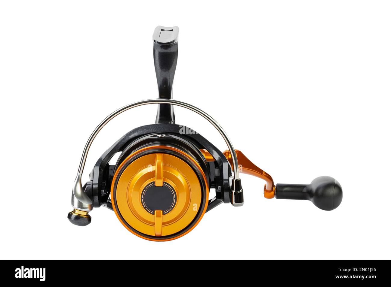 Fishing tackle. Fishing reel isolated on white background. Modern